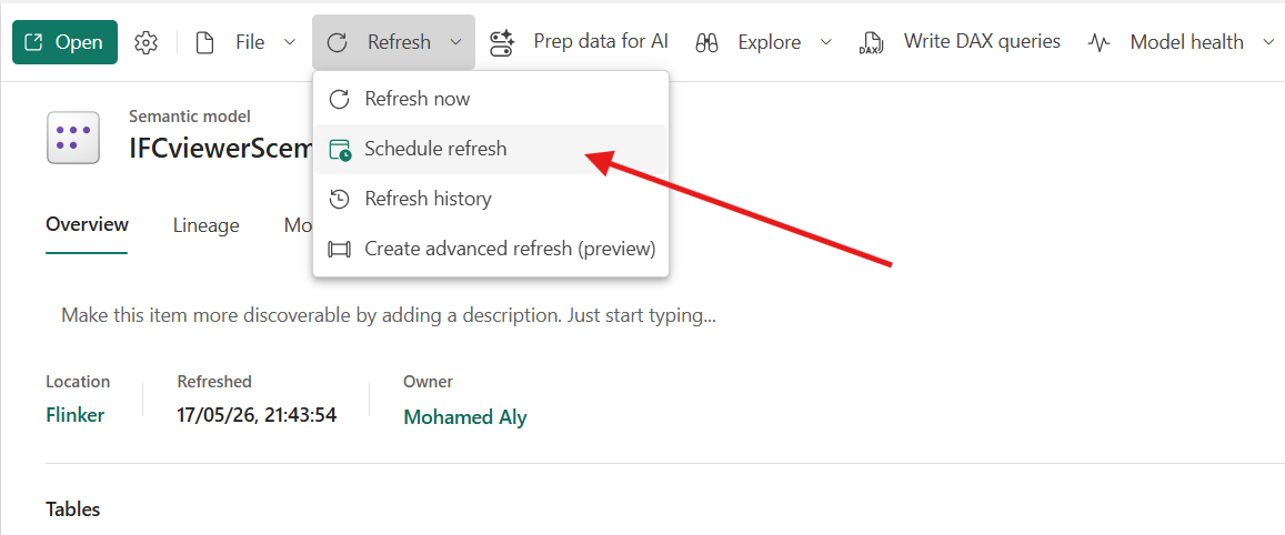 Schedule refresh menu