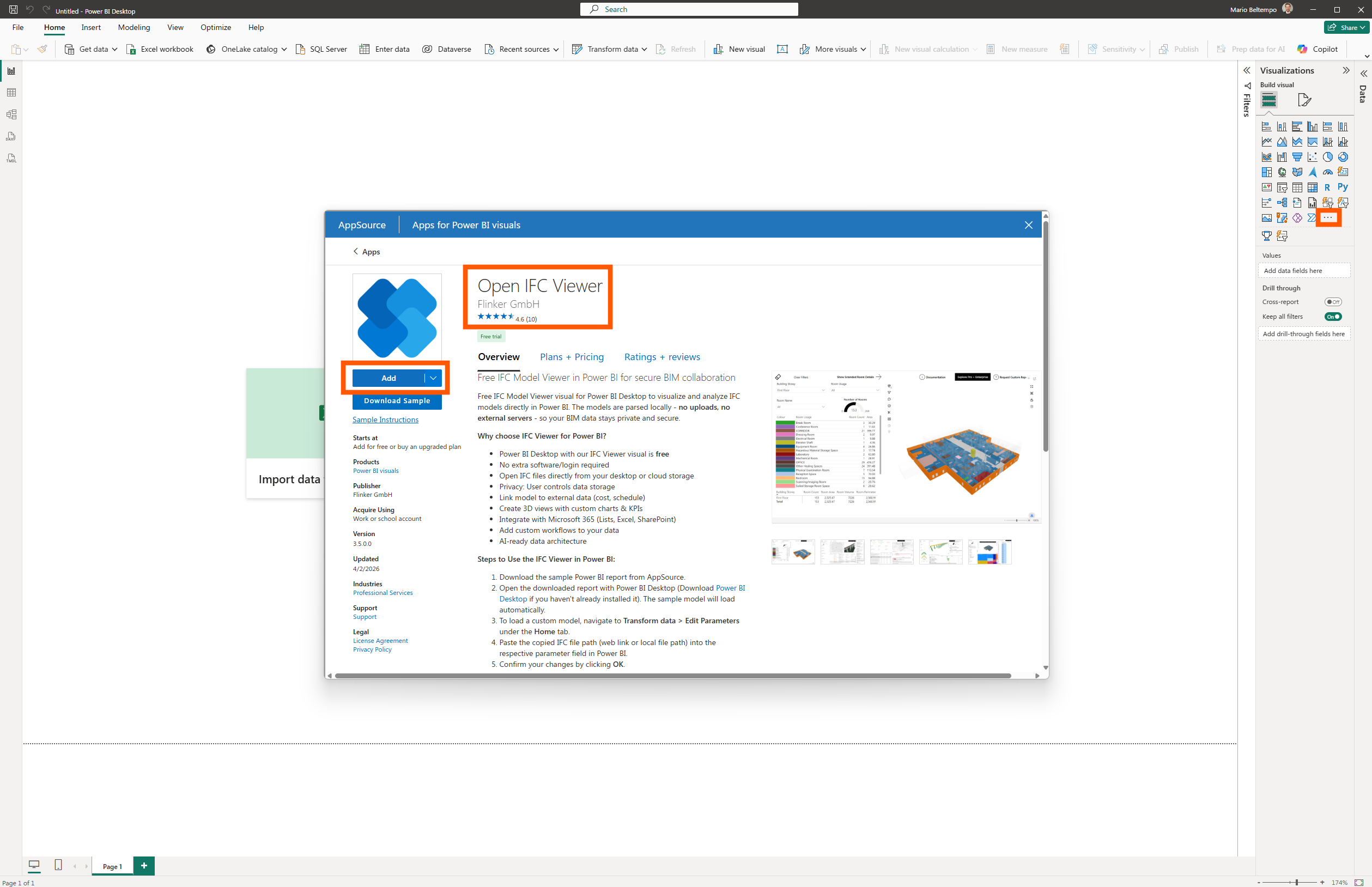 Add IFC Flinker IFC Visual to Blank Report