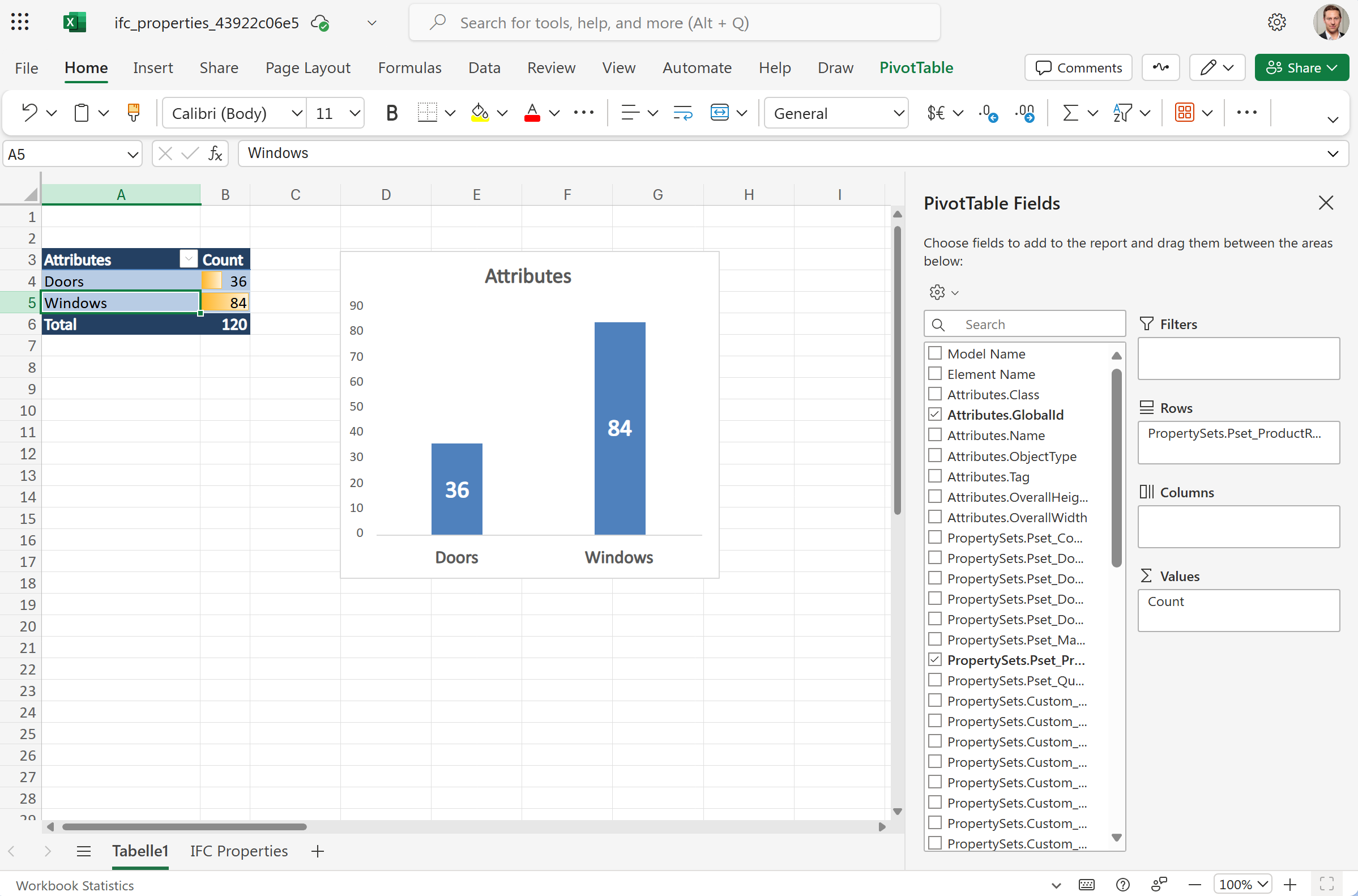Add Pivot Tables and Charts to your IFC Excel Online Synchronization