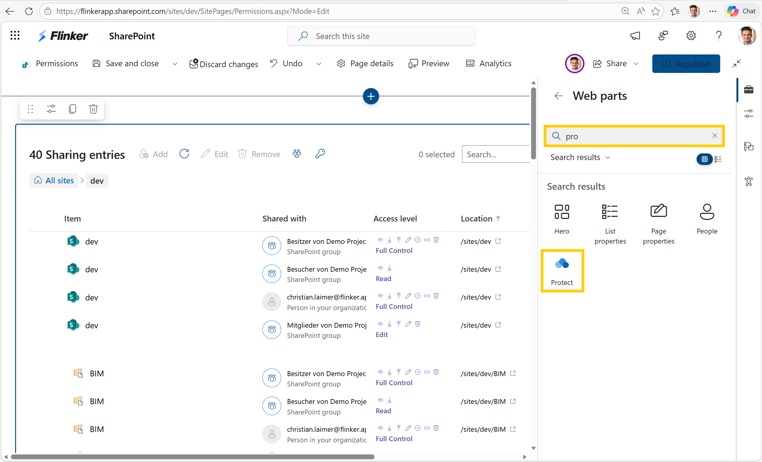 Add Protect as a SharePoint web part