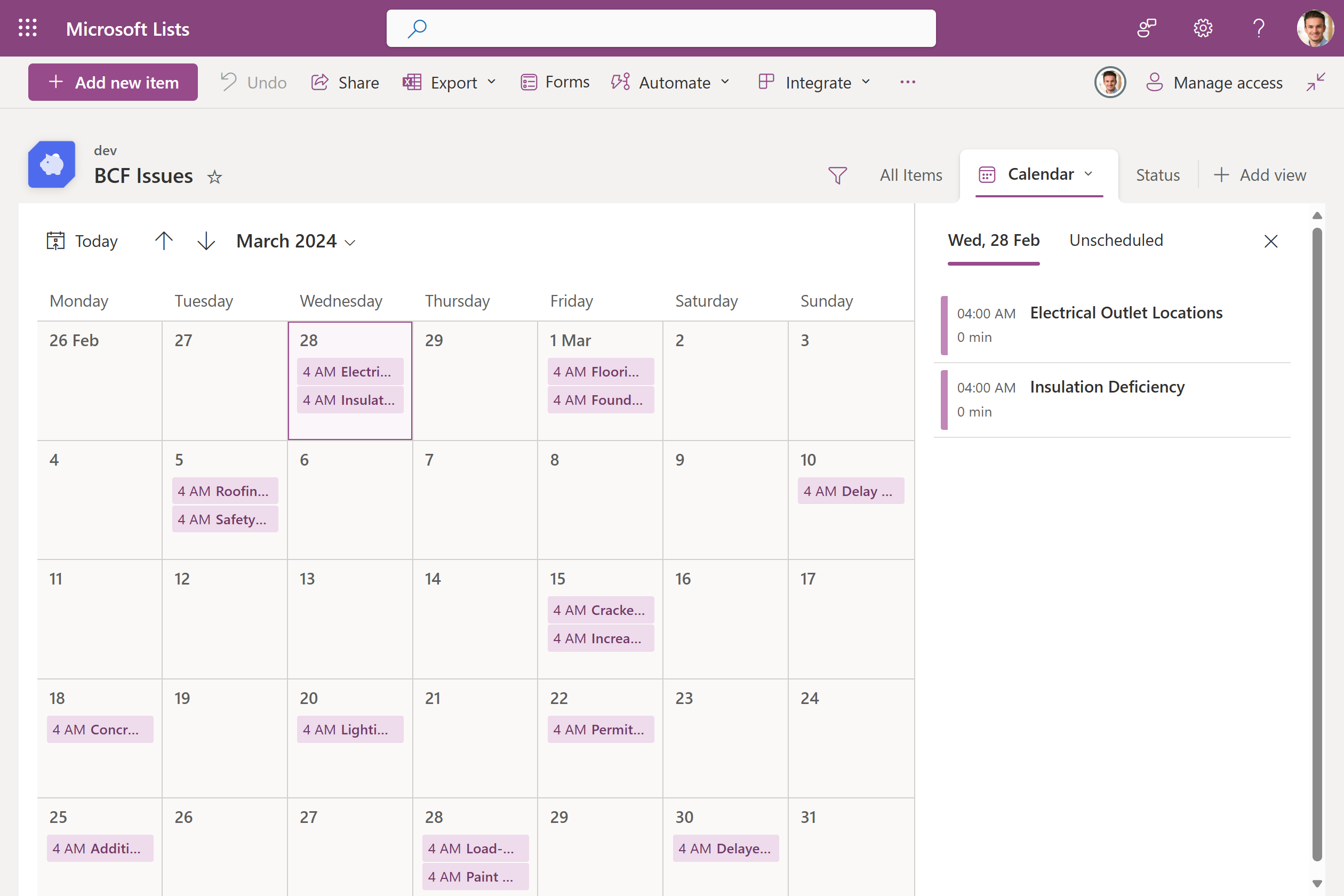 Calendar view