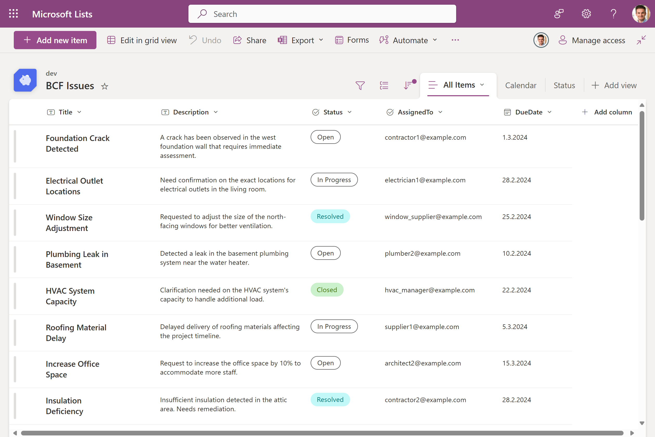 List items view