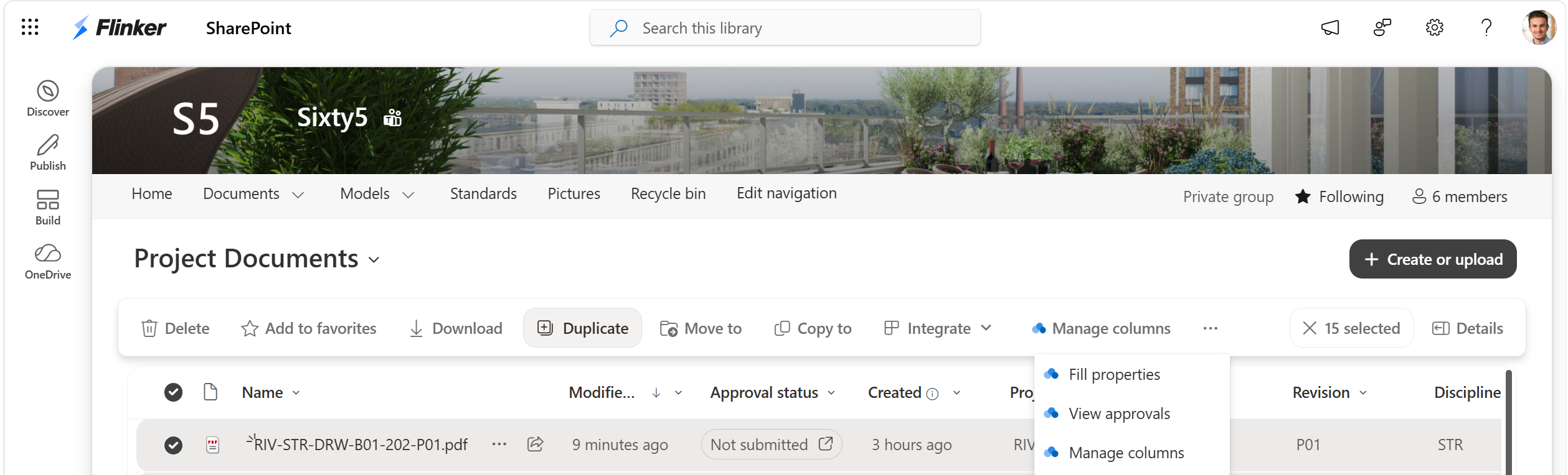 Screenshot of selected SharePoint files with the View approvals command available on the command bar.