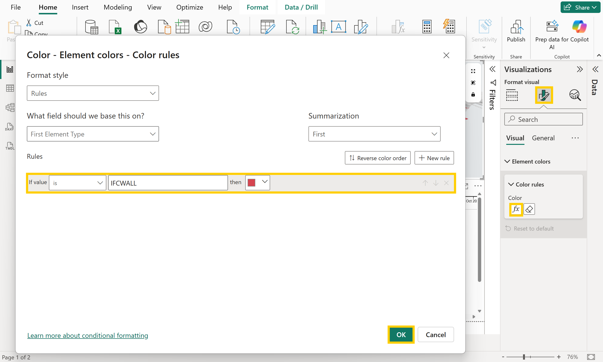 Conditional formatting using manual color rules