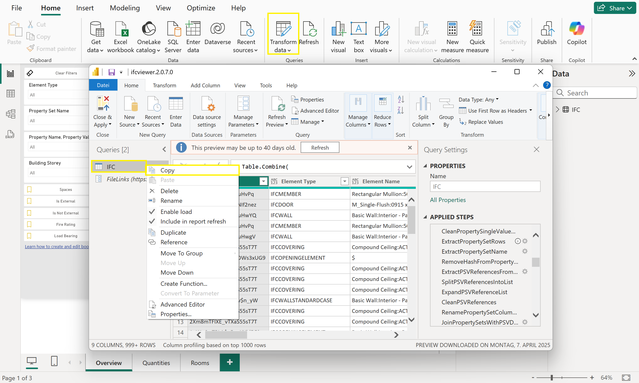 Copy Power BI Query to Load IFC Files