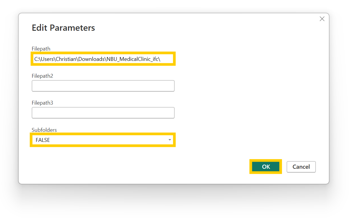 Edit Parameters for folder loading