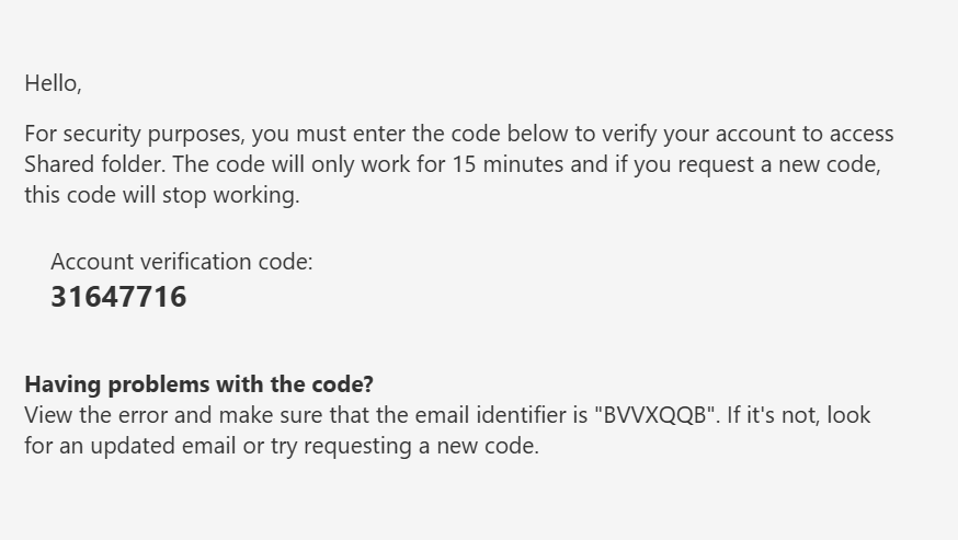 Email with the code to verify non-Microsoft account