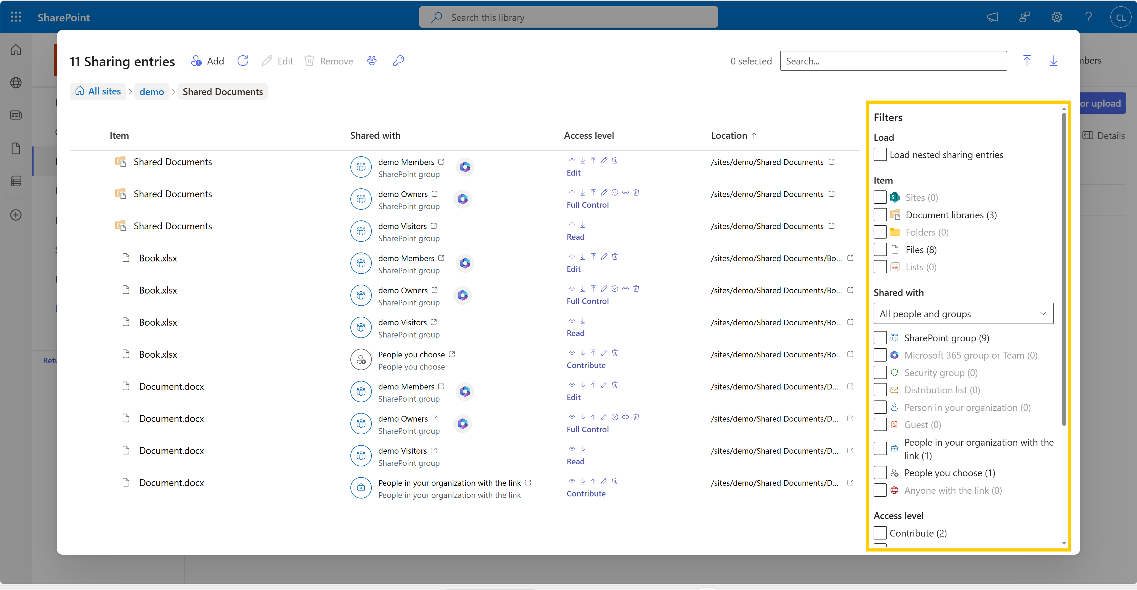 Filter panel in Protect