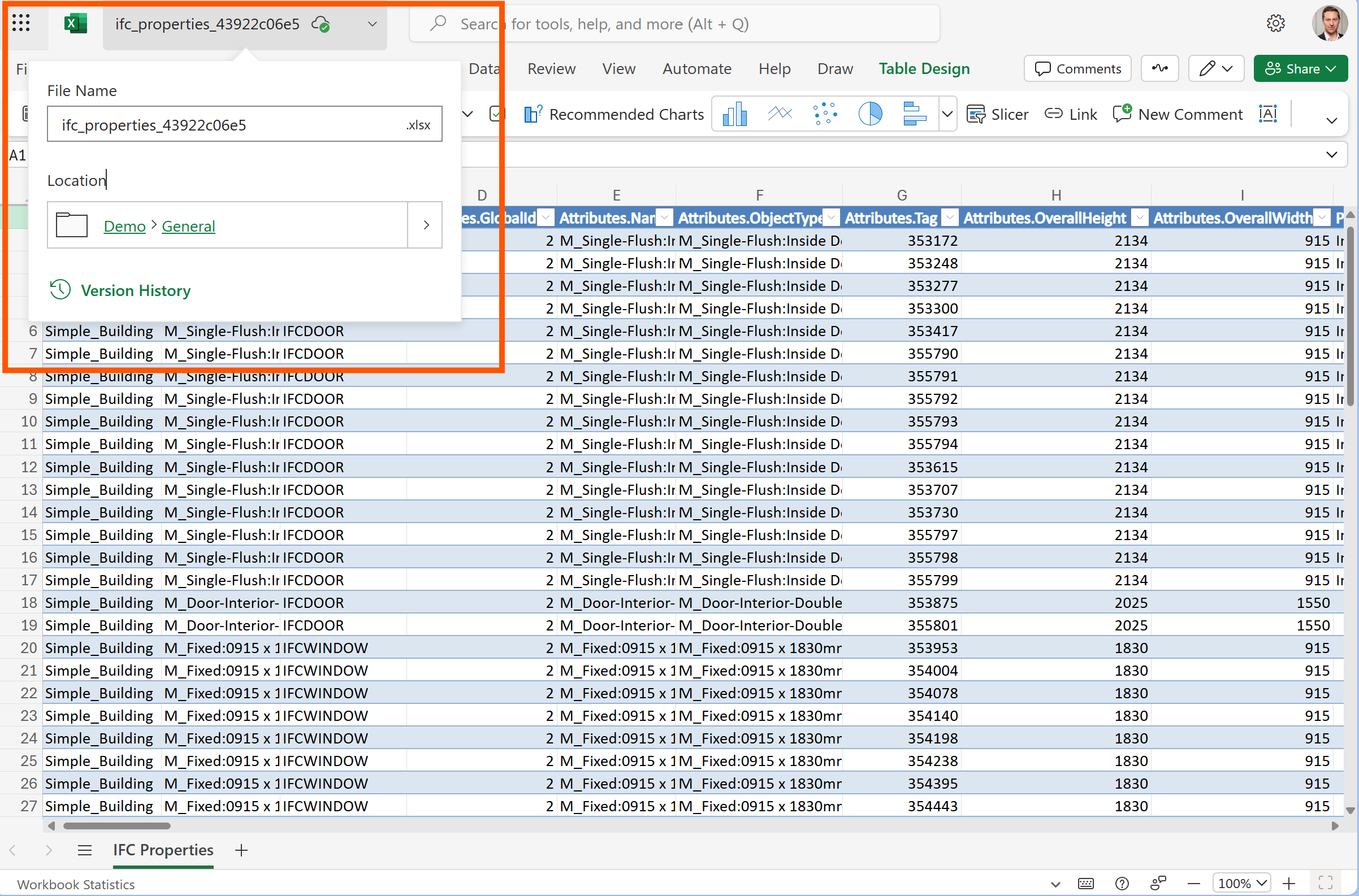 Find your IFC Excel Online Synchronization