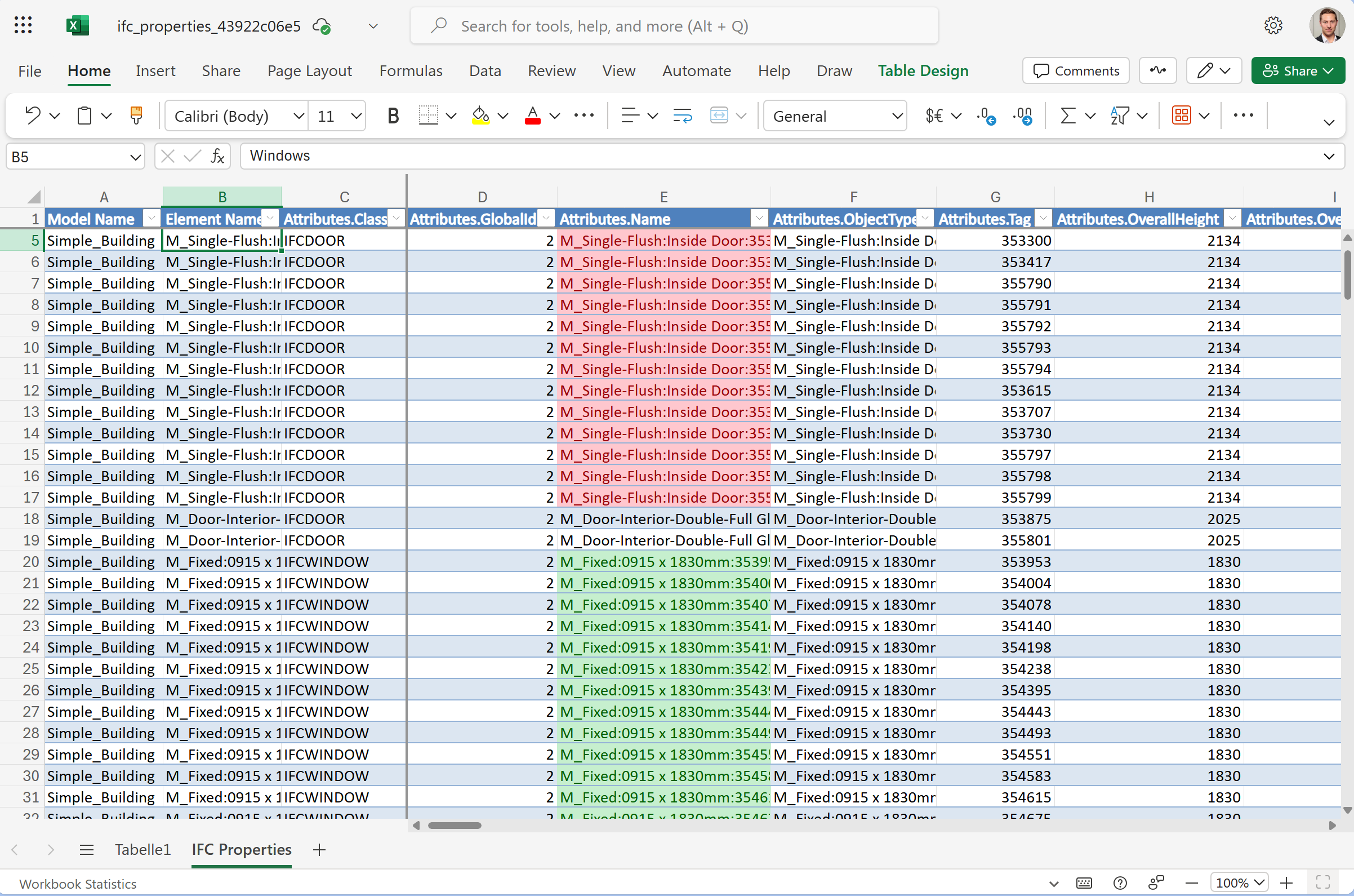 Format your IFC Excel Online Synchronization