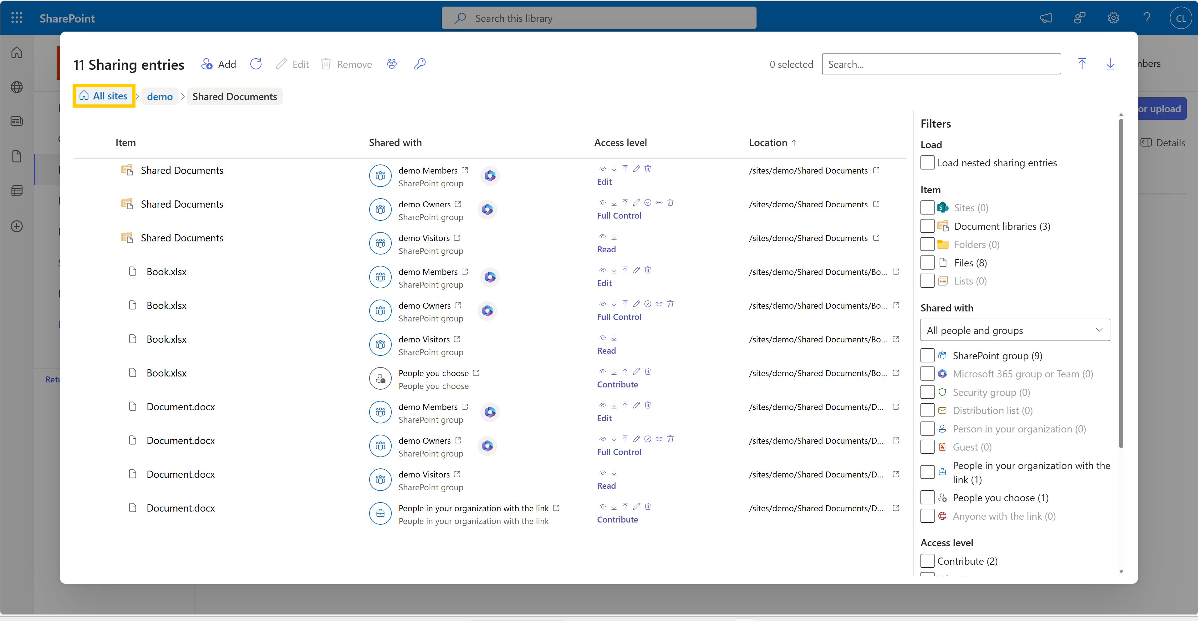Open the All sites overview in Protect