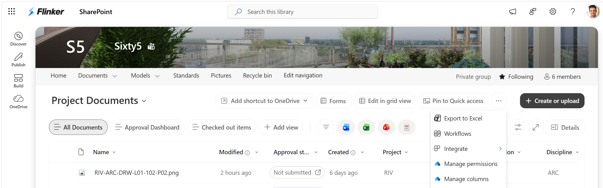 Screenshot of the SharePoint More menu showing Manage columns for the document library.