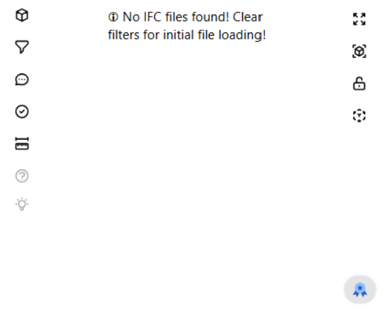Screenshot of the message to clear filters for initial IFC file loading