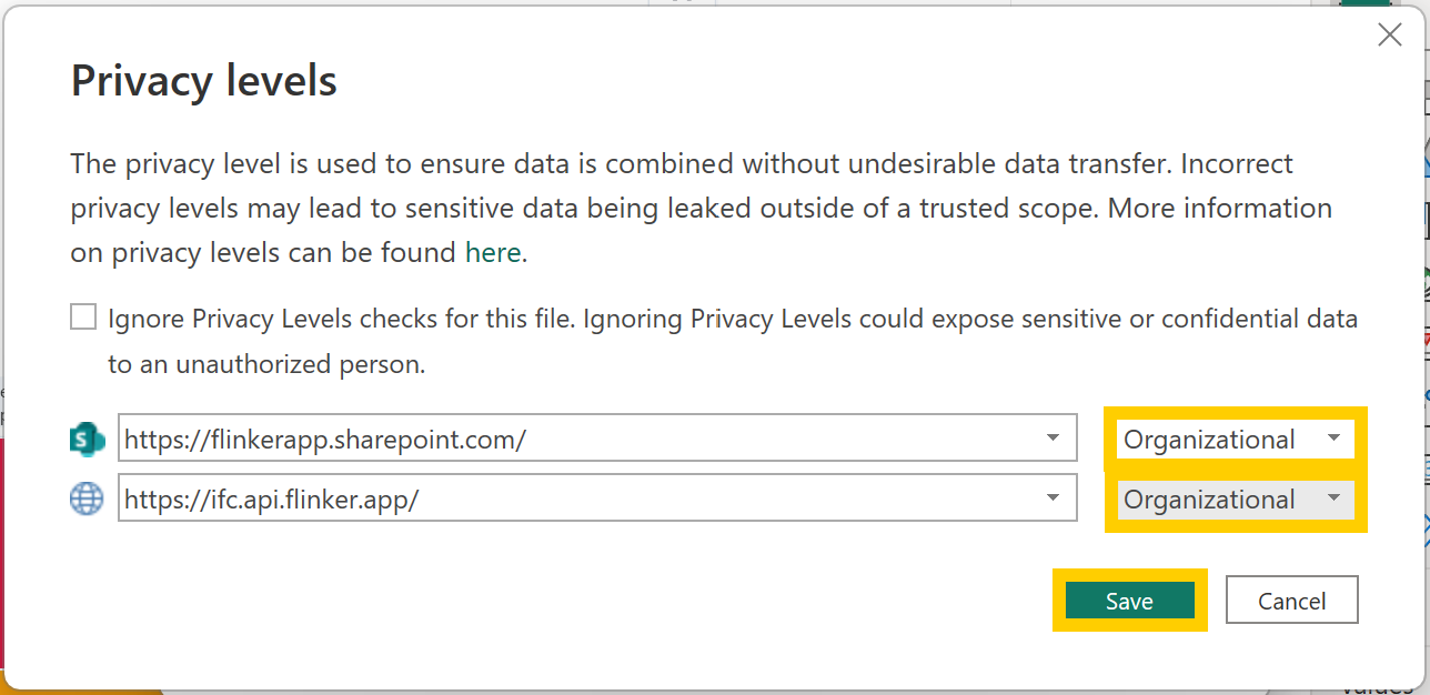 Set privacy level to Organizational