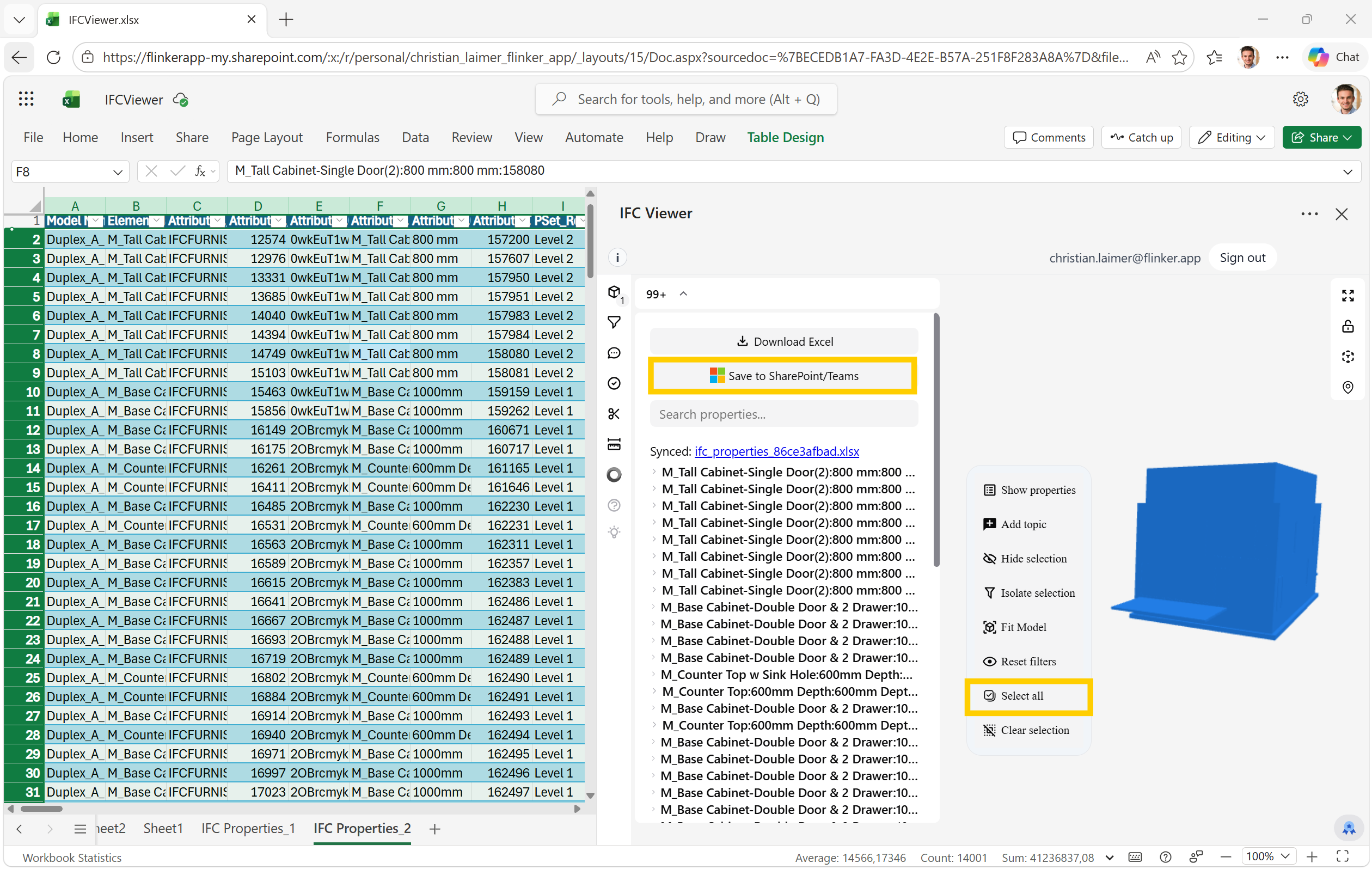 Export IFC properties from the Excel IFC Viewer