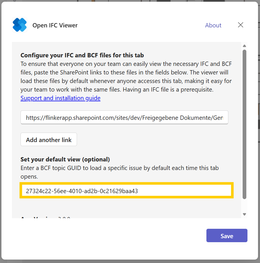 Set a default BCF topic for the Teams IFC Viewer tab