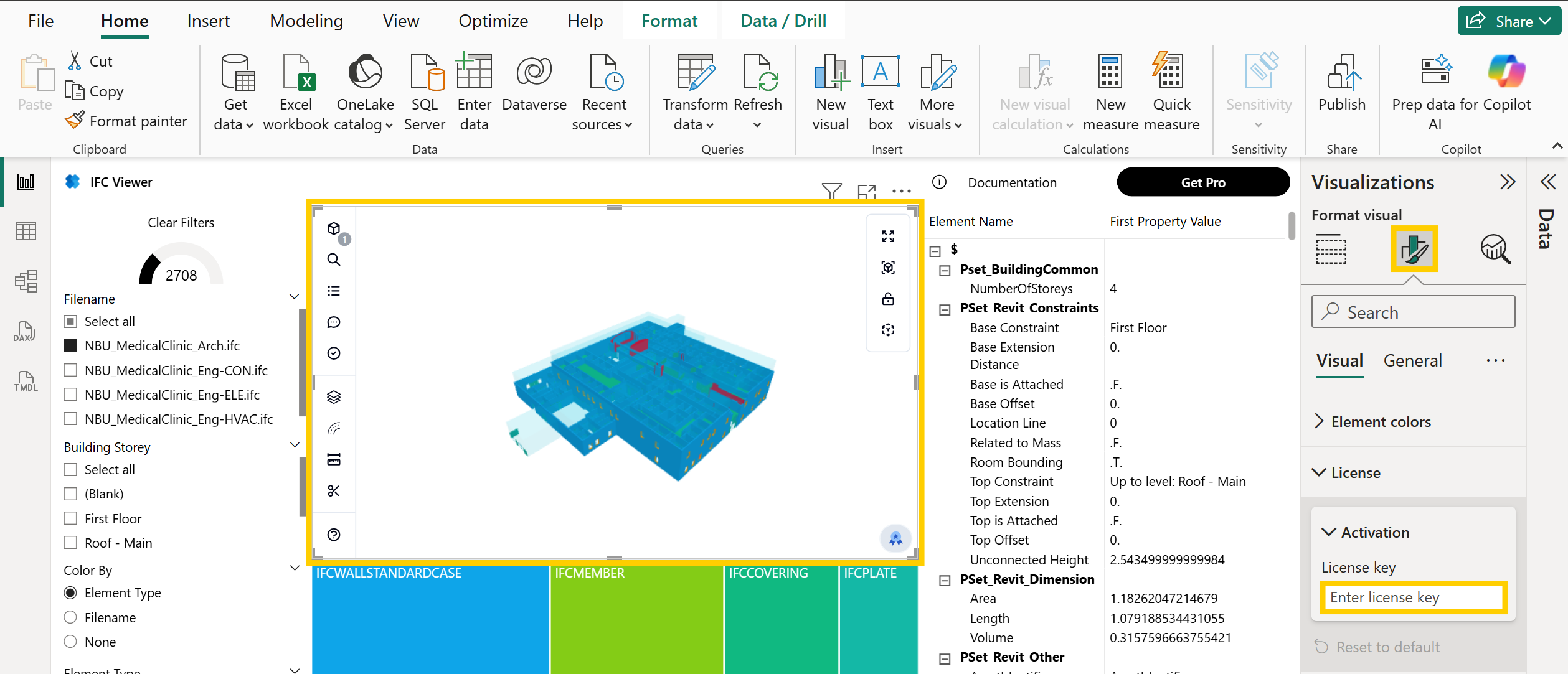 Enter the license key in the Format visual pane