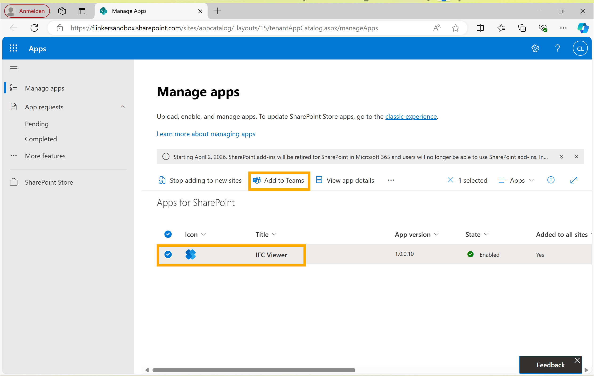 Add to Teams from Admin Center
